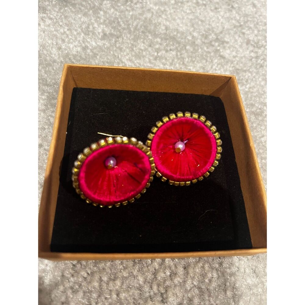 Handmade hot pink silk thread hanging, Dangle & Drop Earrings - Picture 4 of 4